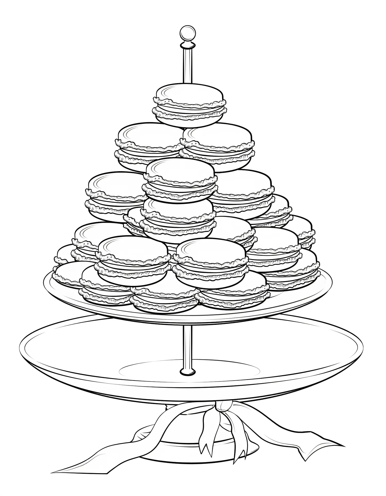 Macarons en Pyramide, Coloriage pâtisserie à imprimer gratuitement